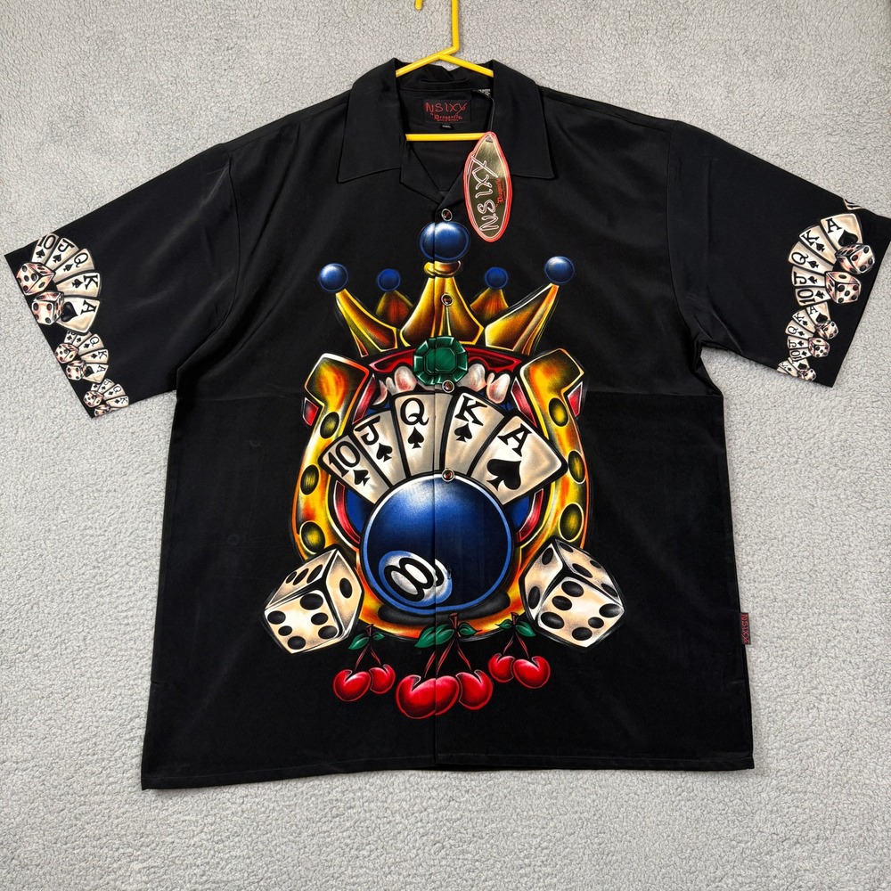 Nikki Sixx Dragonfly Vegas‎ Bowling Shirt XXL Black Poker Cards 8 Ball Dice